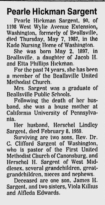 Pearl Hickman Sargent obit